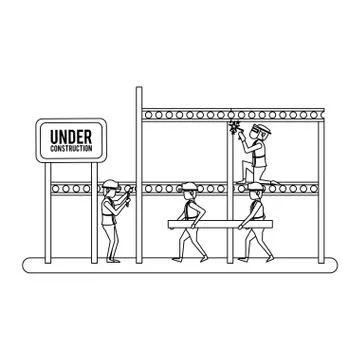 Construction architectural engineering work cartoon in black and white Stock Illustration