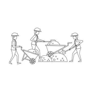 Construction architectural engineering work cartoon in black and white Stock Illustration