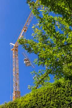 Construction Area with crane during weekend Stock Photos