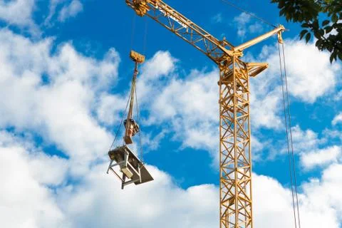 Construction Area with crane during weekend Stock Photos
