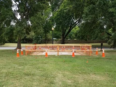 Construction area with orange cones Stock Photos