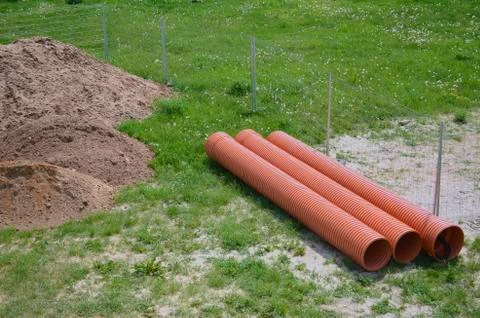 Construction area with plastic pipes Stock Photos