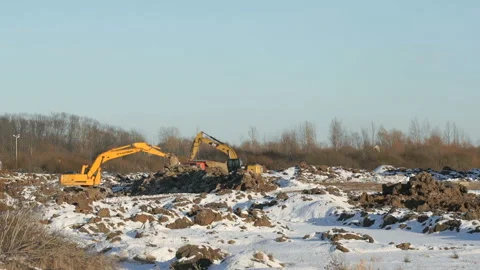 Construction area in winter. Construction vehicles Stock Footage 316794208