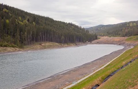 Construction of an artificial lake in Bukovel Stock Photos