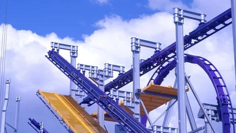 Construction of the attraction roller coaster at an amusement Park. 스톡 동영상 111468661