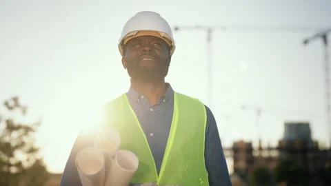 Construction audit and examination, portrait of professional black man architect Stock Footage 317806287