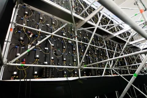 Construction of back side of big led projection screen Stock Photos