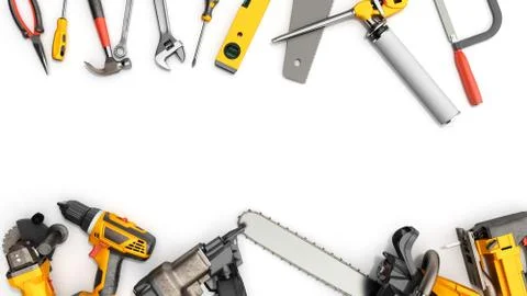 Construction background with tools 3d render on white Illustrazione stock