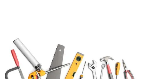Construction background with tools 3d render on white Illustrazione stock