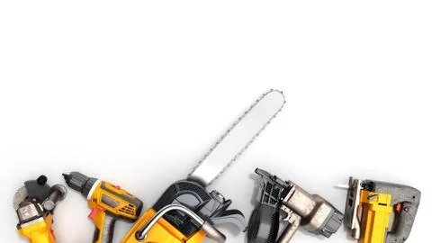 Construction background with tools 3d render on white Illustrazione stock