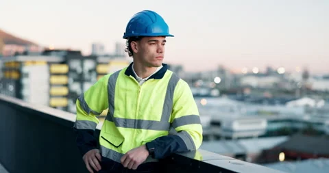Construction, balcony and man in city for planning, expansion project and idea Stock Footage 340007796