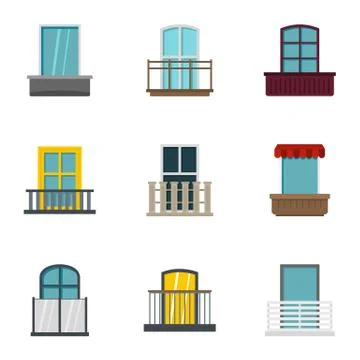 Construction balcony icon set, flat style Stock Illustration