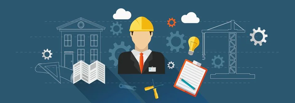 Construction banner, Builder Stock Illustration