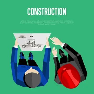 Construction banner. Top view of engineer builders Stock Illustration