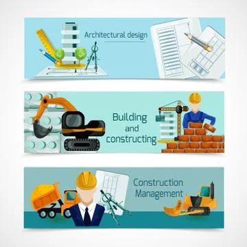 Construction Banners Set 스톡 일러스트