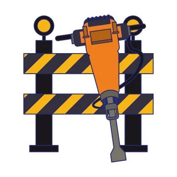 Construction barrier and concrete drill blue lines Stock Illustration