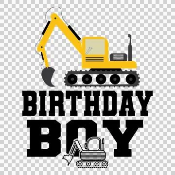 Construction Birthday Boy With Two Excavators stationary Stock Illustration