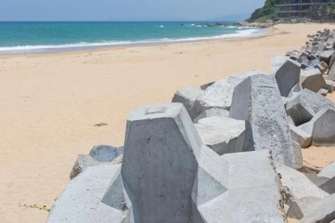 Construction block to protect sea wave land corrosion Stock Photos