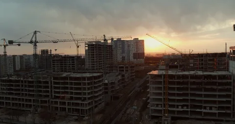 Construction of blocks, buildings in the city. Stock Footage 127849954