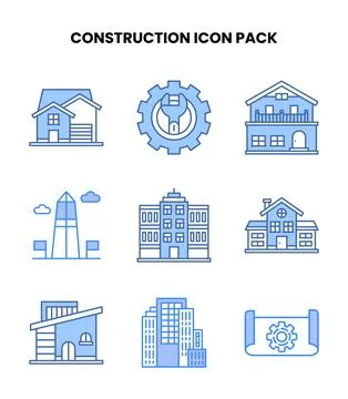 Construction Blue Design Icons Pack Stock Illustration