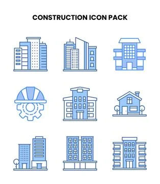 Construction Blue Set Icons Pack Ilustración de archivo