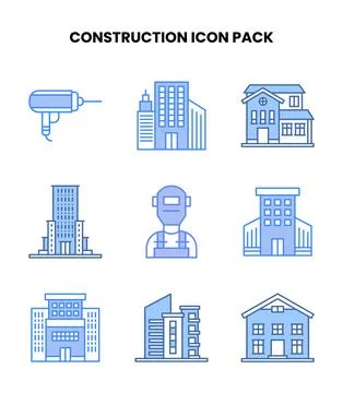 Construction Blue Set Icons Pack Stock Illustration