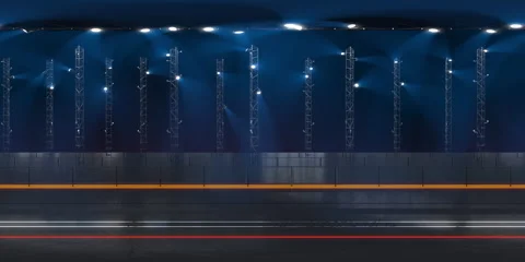 Construction With Blue Volumetric Lights Background Animated 360 VR 5K video. Stock Footage 224641994