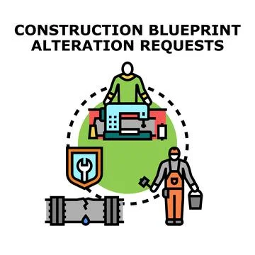 Construction blueprint alteration requests fixing problems Stock Illustration