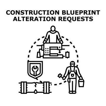 Construction blueprint alteration requests fixing problems Stock Illustration