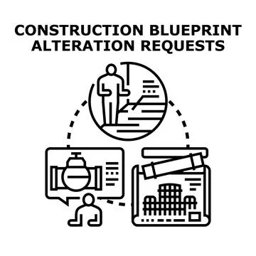 Construction blueprint alteration requests process planning Stock Illustration