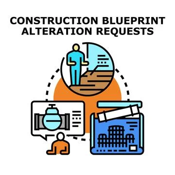 Construction blueprint alteration requests process planning Illustrazione stock