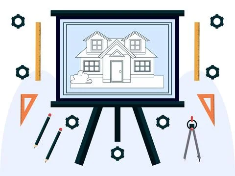 Construction Blueprint Concept Illustration Illustrazione stock