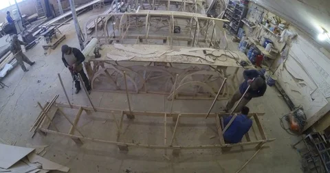 Construction of a boat at the shipyard Stock Footage 74975087
