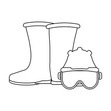 Construction boot and glasses with helmet black and white Stock Illustration