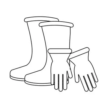 Construction boot and gloves black and white Stock Illustration