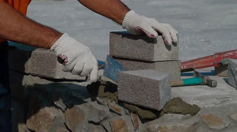 Construction of a brick house Stock Footage 61121116