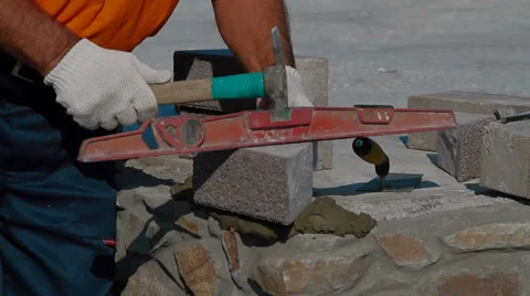 Construction of a brick house Stock Footage 61121181