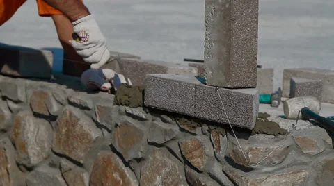 Construction of a brick house Stock Footage 61121249