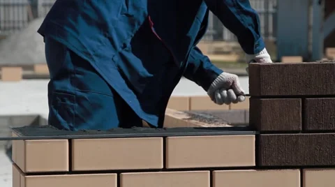 Construction of a brick house Stock Footage 61121384