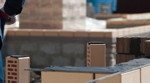 Construction of a brick house Stock Footage 61121424