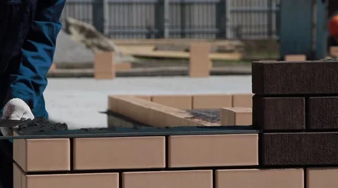 Construction of a brick house Stock Footage 61121467