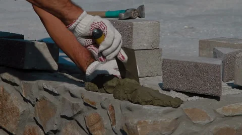 Construction of a brick house Stock Footage 61121496