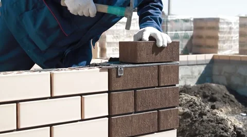 Construction of a brick house Stock Footage 61121571