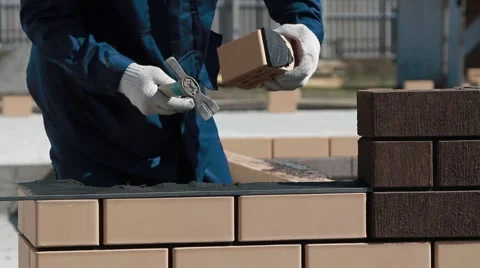 Construction of a brick house Stock Footage 61121645