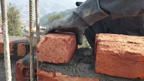 Construction of brick house in rural area Stock-Footage 256773485