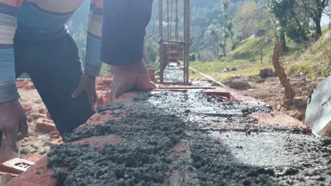 Construction of brick house in rural area Stock-Footage 256773510