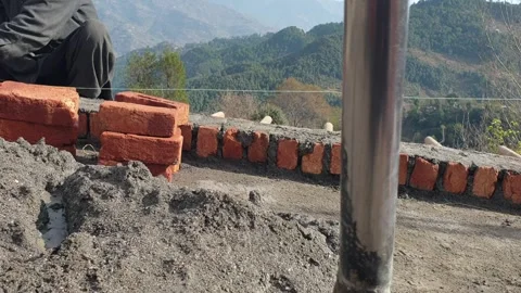 Construction of brick house in rural area Stock-Footage 256773544