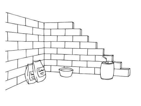 Construction brick wall building graphic art black white illustration vector Ilustración de archivo