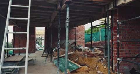 Construction, brick wall or building at site for development, work in progress Stock Footage 336797288