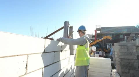 Construction. Bricklayer working on construction site. Stock-Footage 8994953